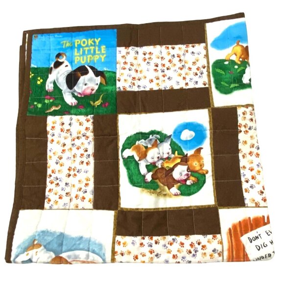 Handmade Poky Little Puppy Baby Toddler Quilt Throw Blanket 38" x 37" Kids Theme - Picture 1 of 6
